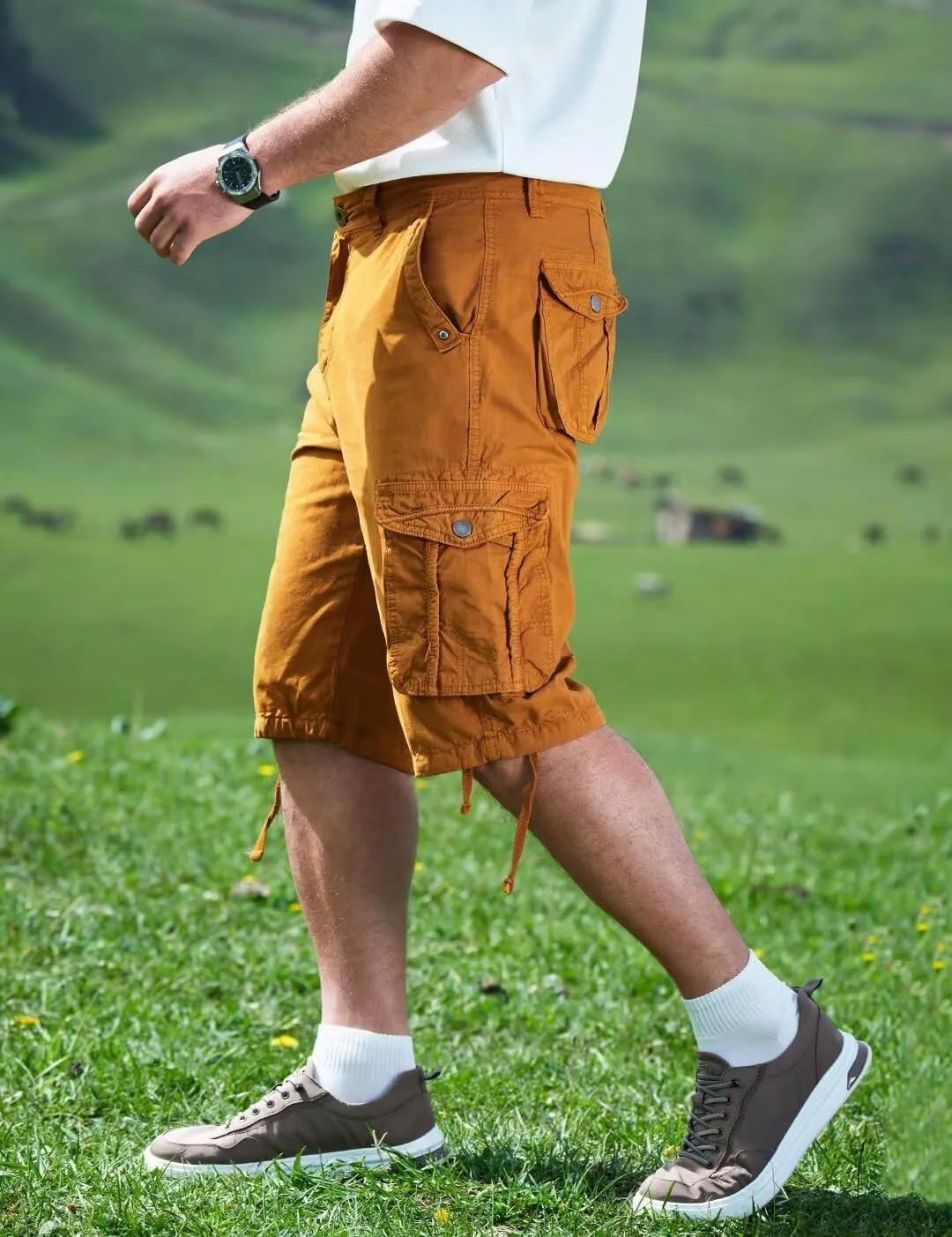 BEST SOUTH Men's Long Cargo Shorts Casual Below Knee 13 Inches Capri Shorts Relaxed Fit with Pockets