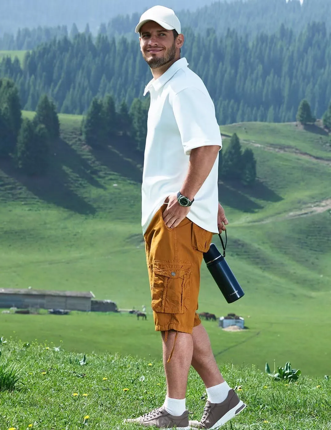 BEST SOUTH Men's Long Cargo Shorts Casual Below Knee 13 Inches Capri Shorts Relaxed Fit with Pockets