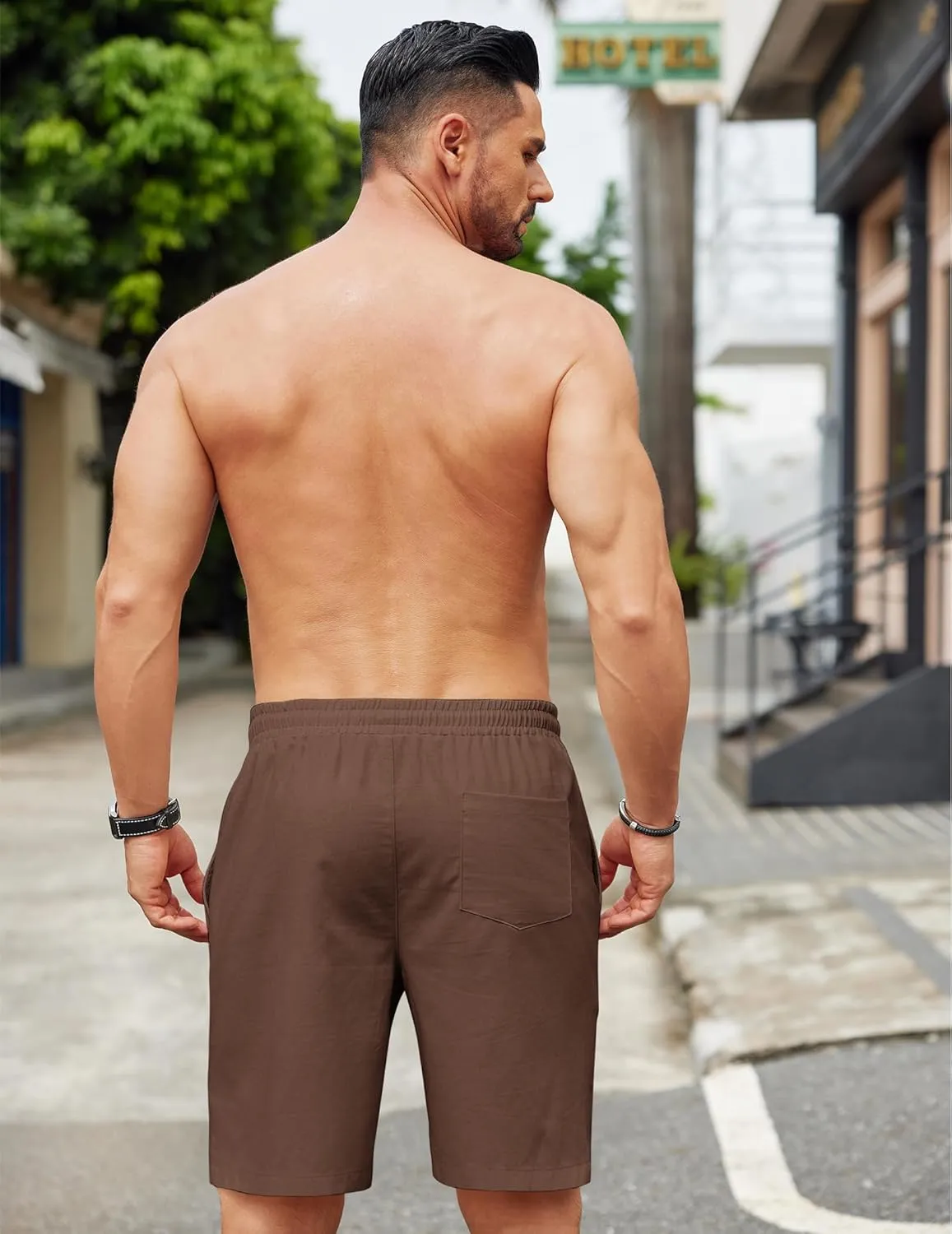 COOFANDY Mens Casual Linen Shorts Elastic Waist Drawstring Loose Fit Summer Beach Vacation Shorts with Pockets