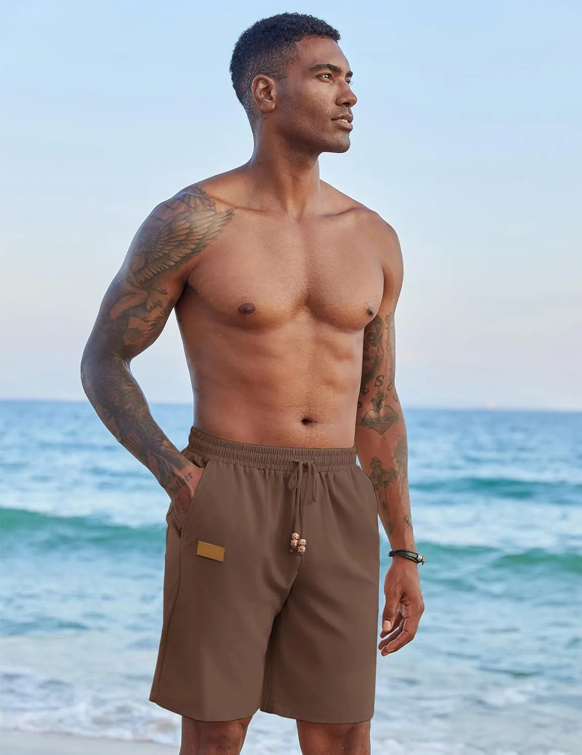 COOFANDY Mens Casual Linen Shorts Elastic Waist Drawstring Loose Fit Summer Beach Vacation Shorts with Pockets