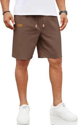 COOFANDY Mens Casual Linen Shorts Elastic Waist Drawstring Loose Fit Summer Beach Vacation Shorts with Pockets