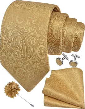 GUSLESON 3.15"??8cm?? Mens Tie and Lapel Pin Paisley Necktie Hankerchief Cufflinks Set for Men
