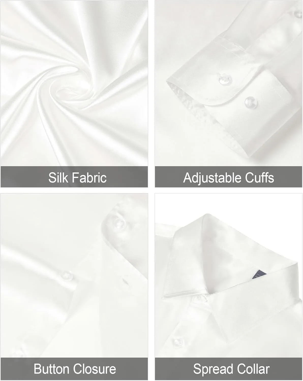 J.VER Men's Silk Satin Long Sleeve Dress Shirts Shiny Casual Button Down Shirt Luxury Party Prom Shirts