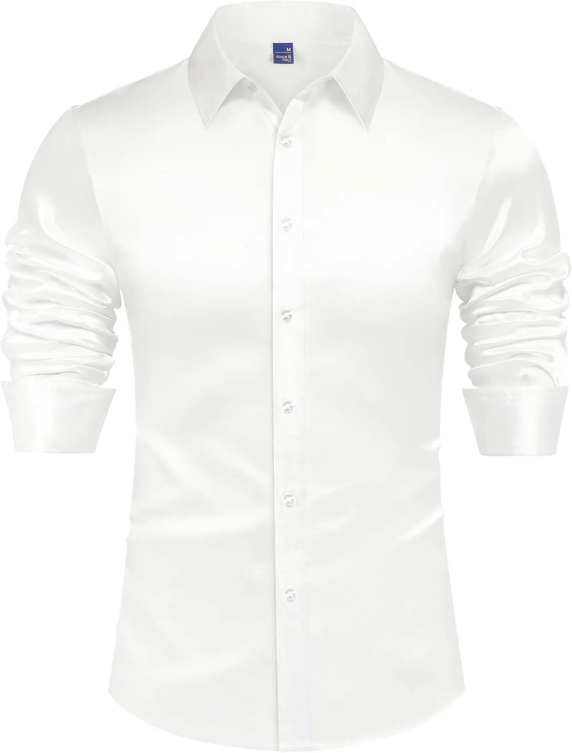 J.VER Men's Silk Satin Long Sleeve Dress Shirts Shiny Casual Button Down Shirt Luxury Party Prom Shirts