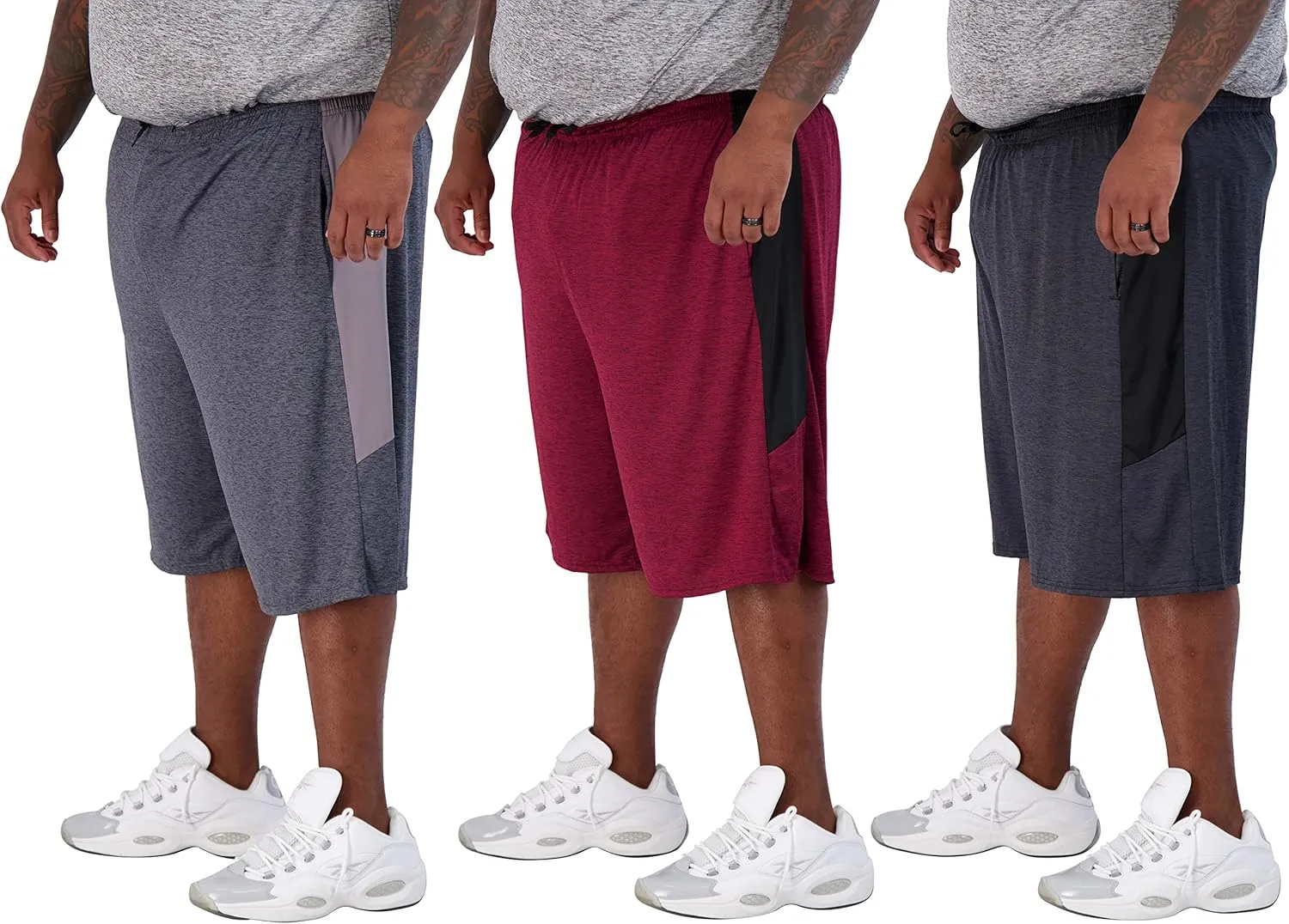 Real Essentials Men's Big & Tall 3-Pack Dry Fit & Mesh Active Athletic Perfomance Shorts (3X-5X)