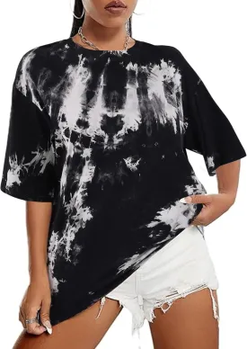 Remidoo Women's Casual Crewneck Short Sleeve Tie Dye Oversized T Shirt Graphic Tee Top