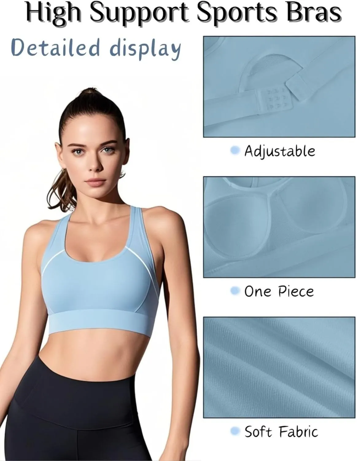 Sports Bras for Women High Support, Adjustable High Impact Sports Padded Seamless Scoop Neck Comfortable Bras