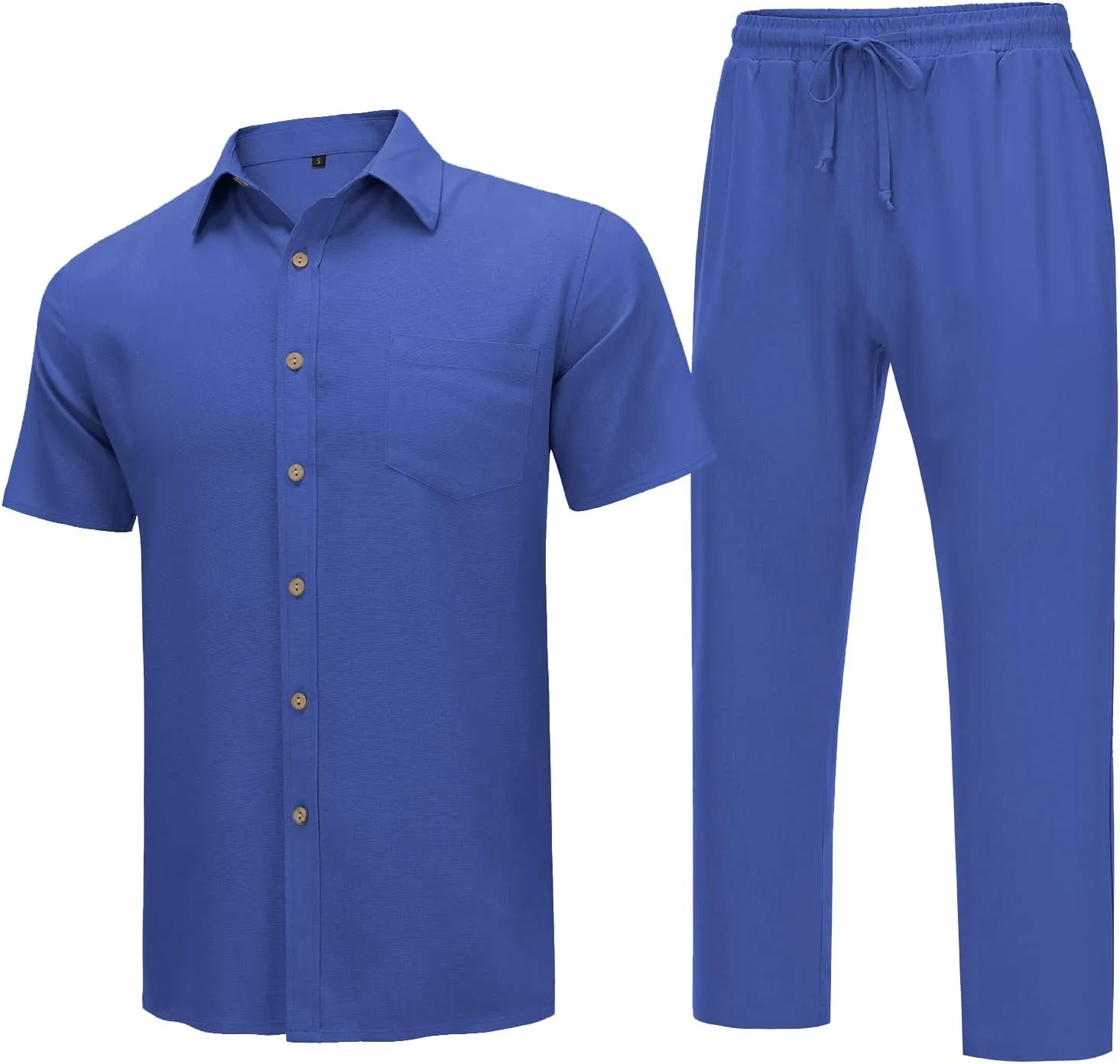 URRU Men??s 2 Piece Linen Outfit Summer Beach Short Sleeve Button Down Shirt and Pants Set