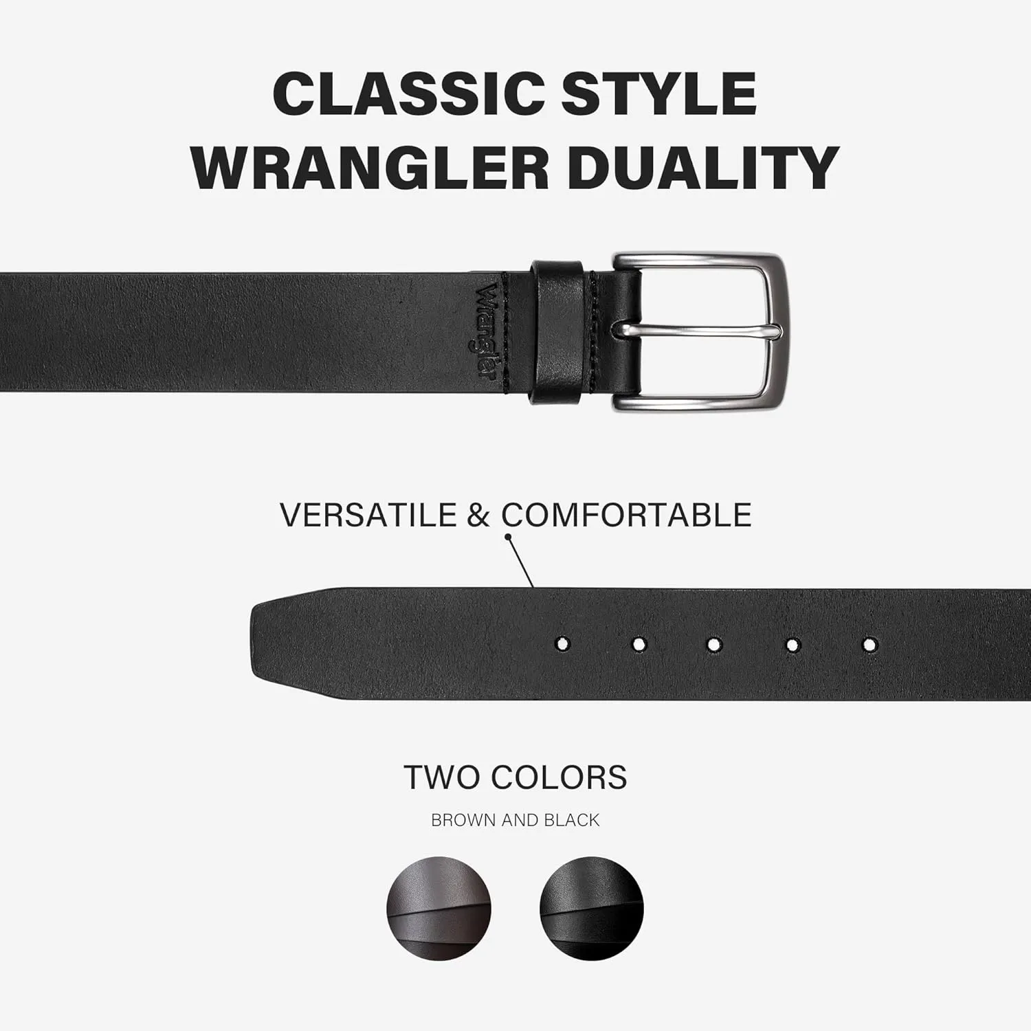 Wrangler Men's Leather Belt, 38mm Casual Belt for Jeans, Gift for Men